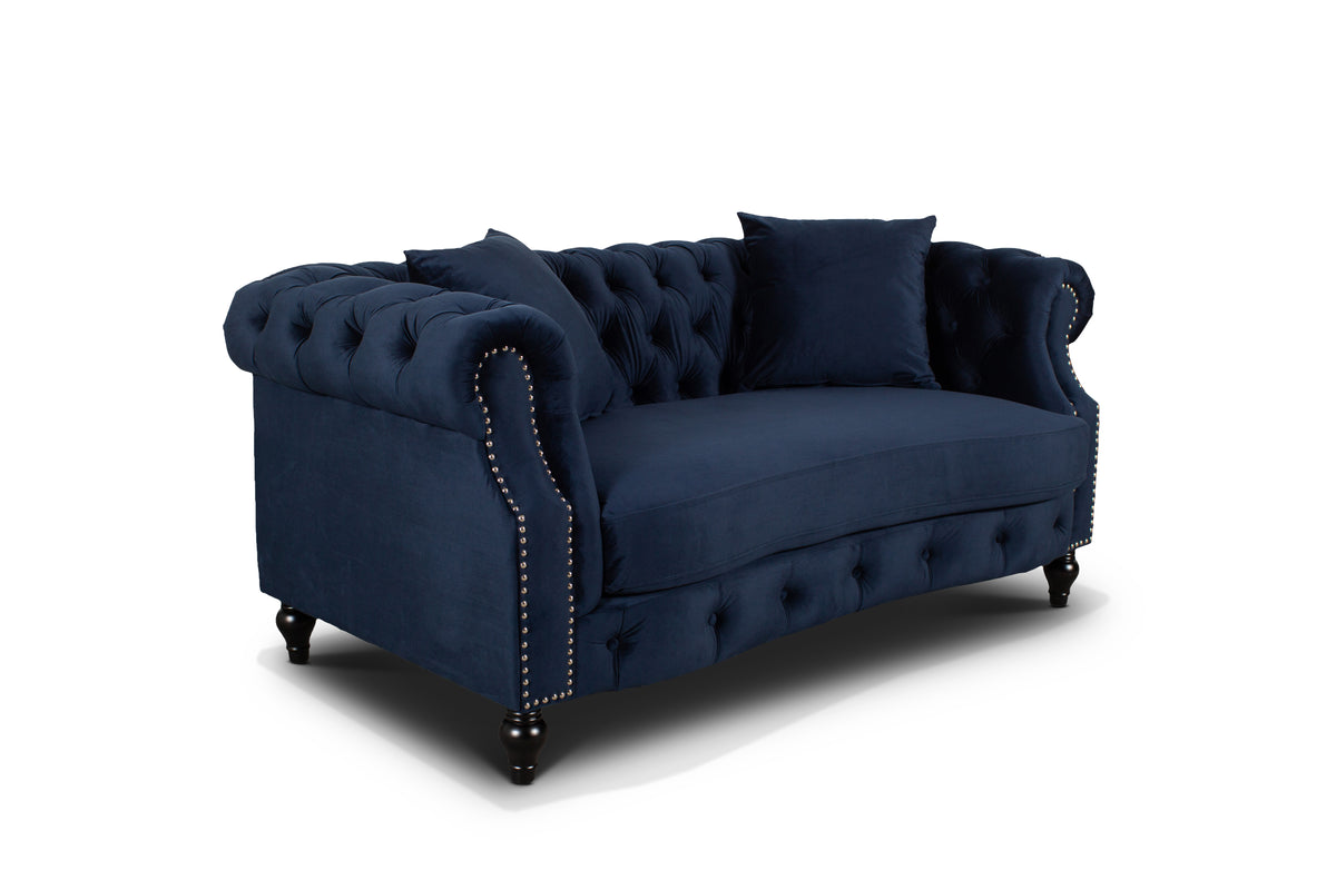 Velvet Navy Blue 3 + 2 Seater Chesterfield Sofa Set RICHMOND