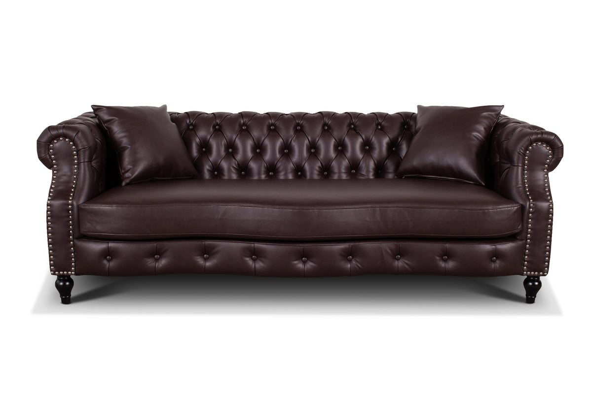 Faux Leather Brown 3 Seater Chesterfield Sofa RICHMOND