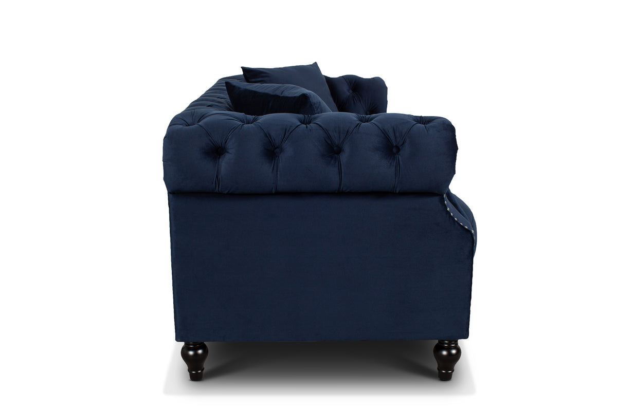 Velvet Navy Blue 3 + 2 Seater Chesterfield Sofa Set RICHMOND