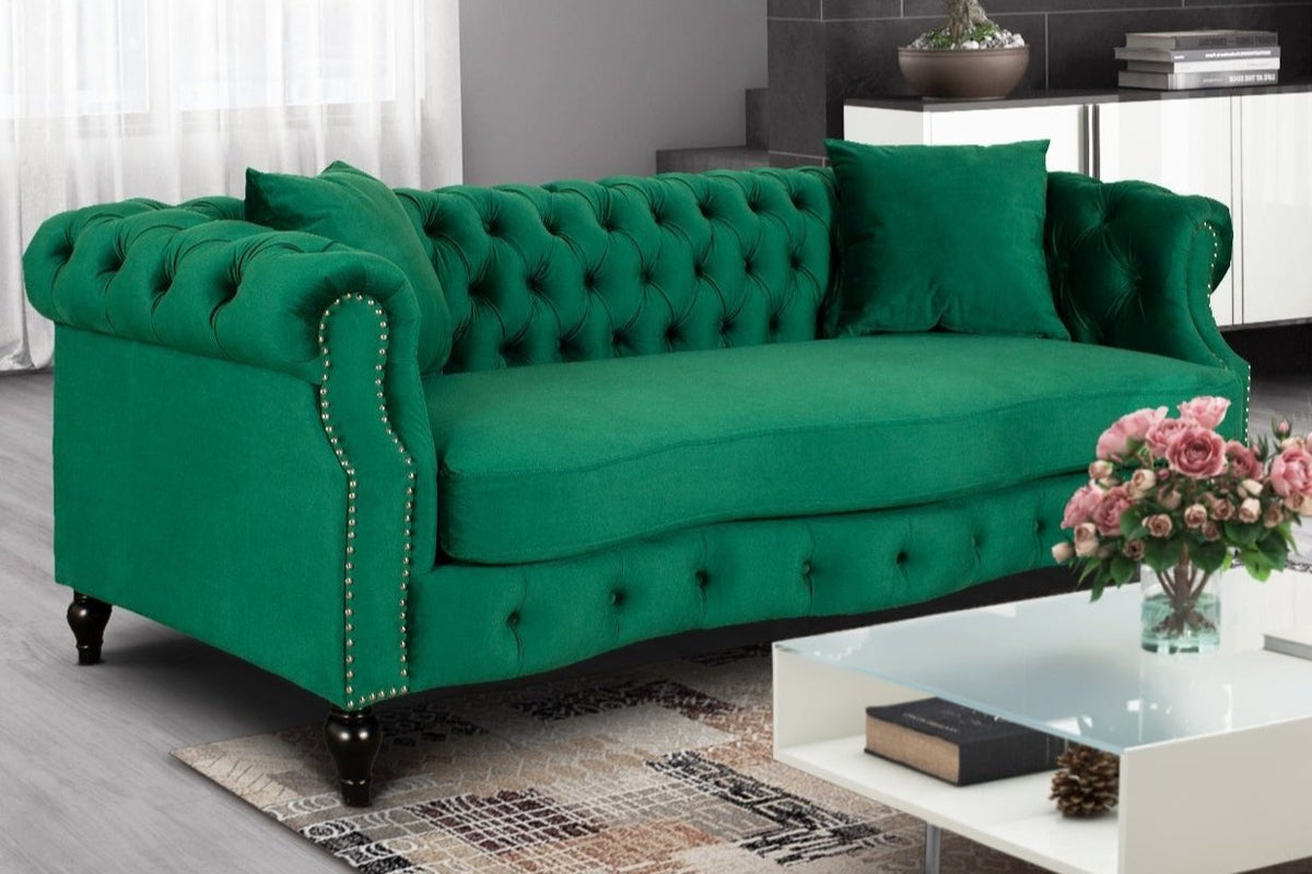 Velvet Emerald Green 3 Seater Chesterfield Sofa RICHMOND