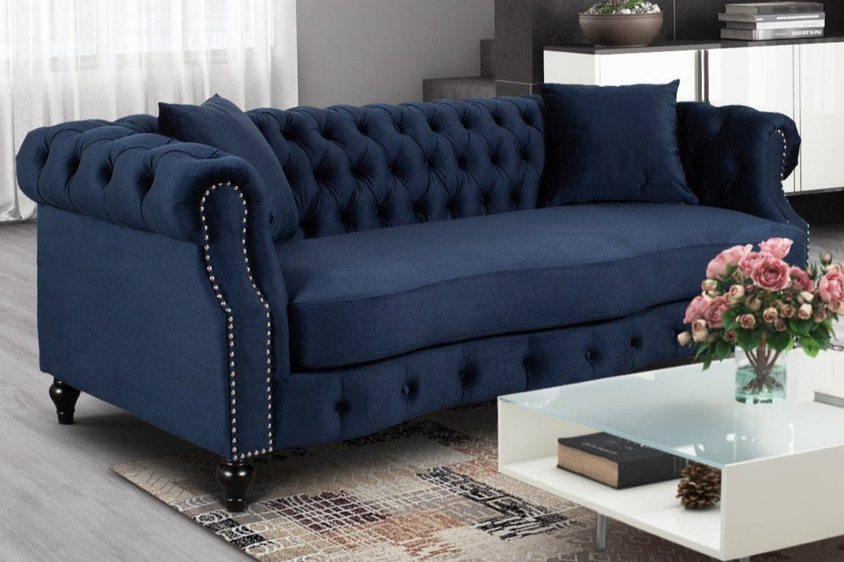 Velvet Navy Blue 3 Seater Chesterfield Sofa RICHMOND