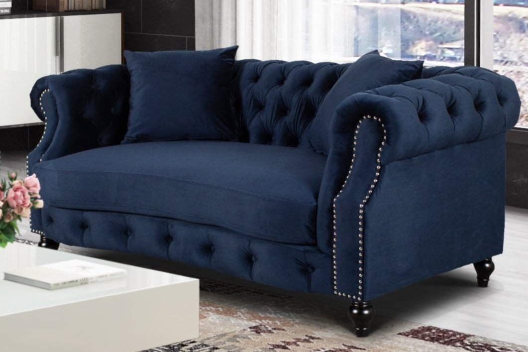 Velvet Navy Blue 2 Seater Chesterfield Sofa RICHMOND