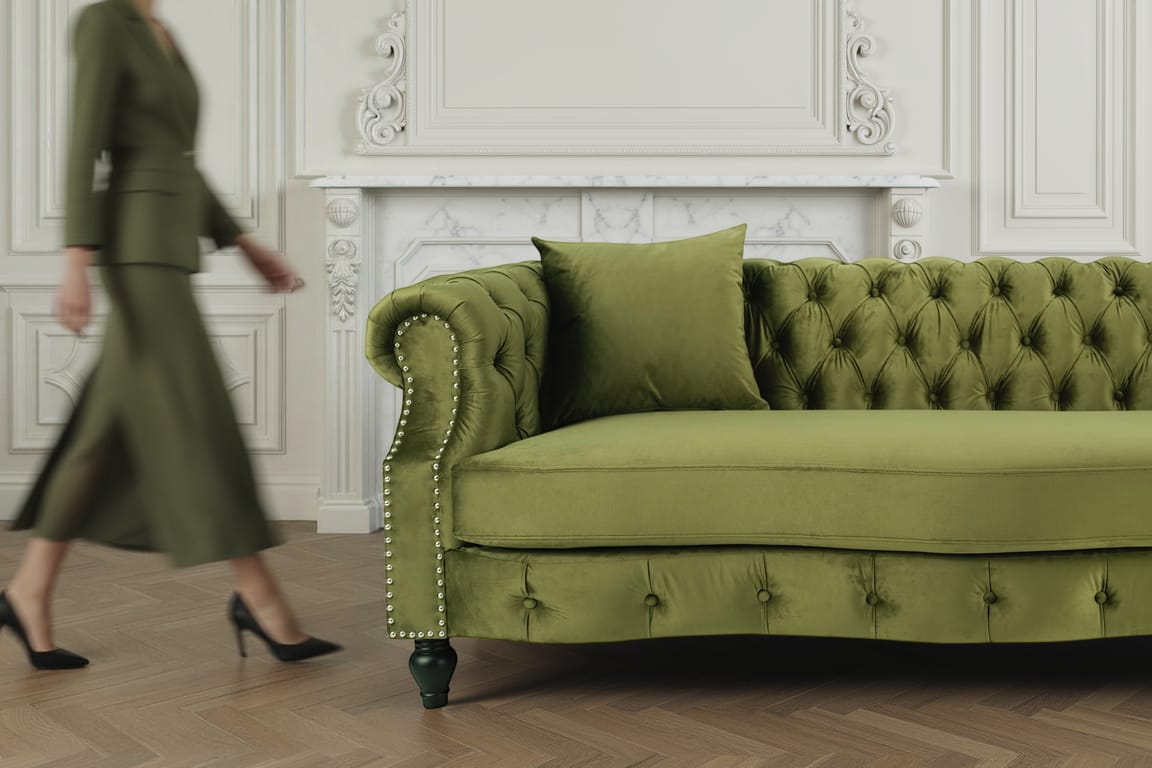 Velvet Navy Blue 3 + 2 Seater Chesterfield Sofa Set RICHMOND