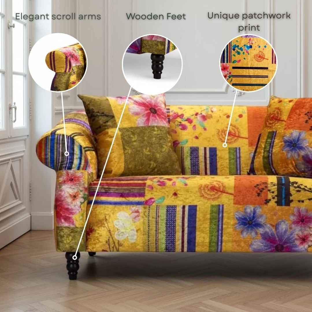 Fabric Green Patchwork 2 Seater Sofa AVICI SHOUT