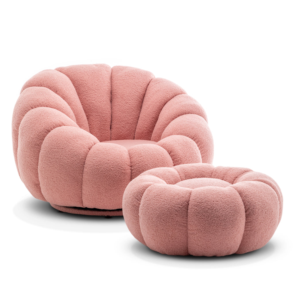 Teddy Boucle Fabric Pink Mirielle 1 Seater Swivel Sofa with Footstool