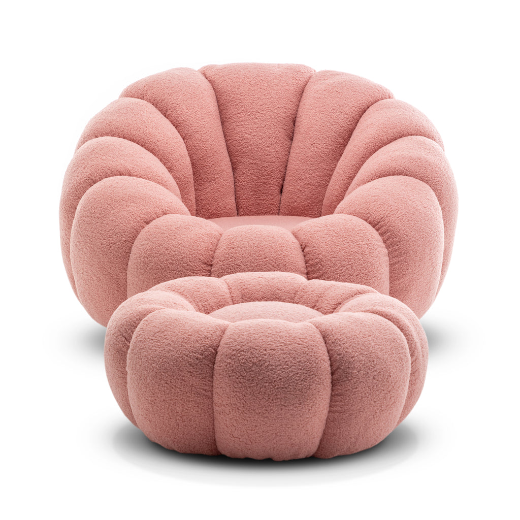 Teddy Boucle Fabric Pink Mirielle 1 Seater Swivel Sofa with Footstool