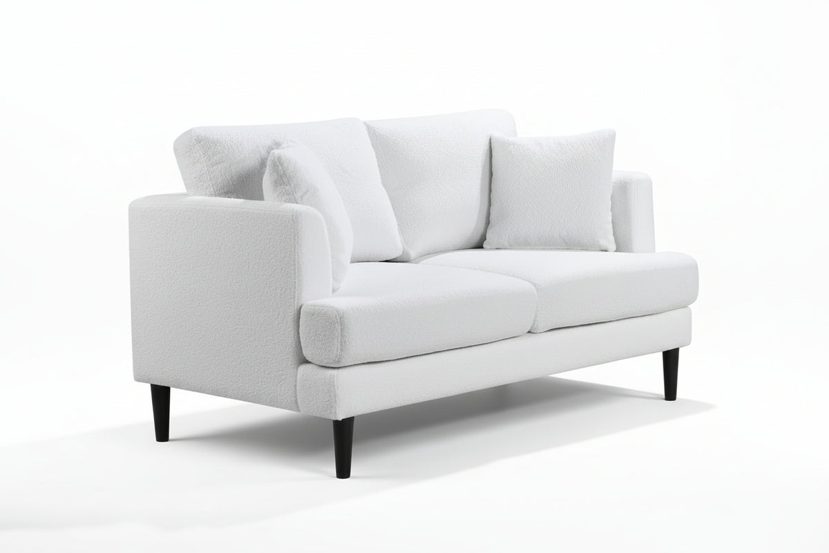 Teddy Boucle Fabric White 2 Seater Sofa RAVELLO