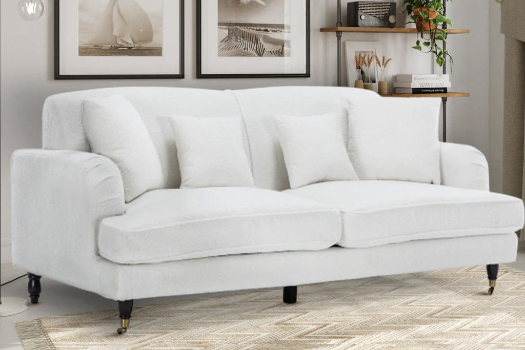 Teddy Boucle Fabric White 3 Seater Ashton Sofa