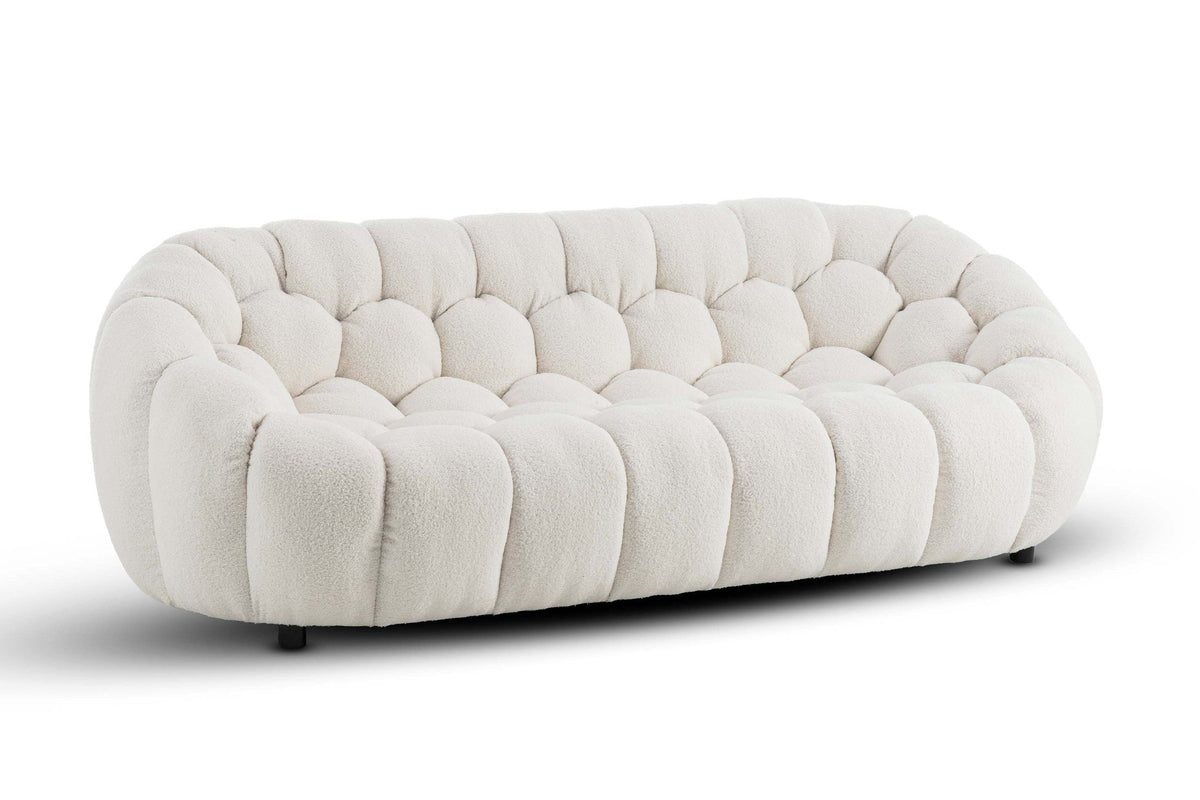 Teddy Boucle Fabric White Atrani 3 Seater Sofa