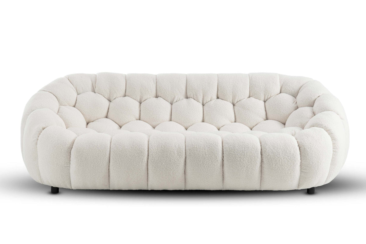 Teddy Boucle Fabric White Atrani 3 Seater Sofa