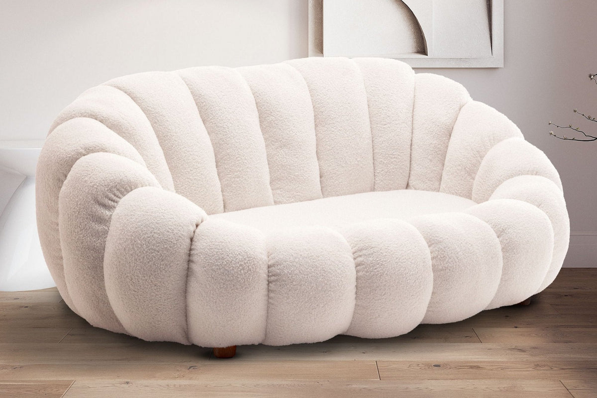 Teddy Boucle Fabric White Mirielle 2 Seater Sofa