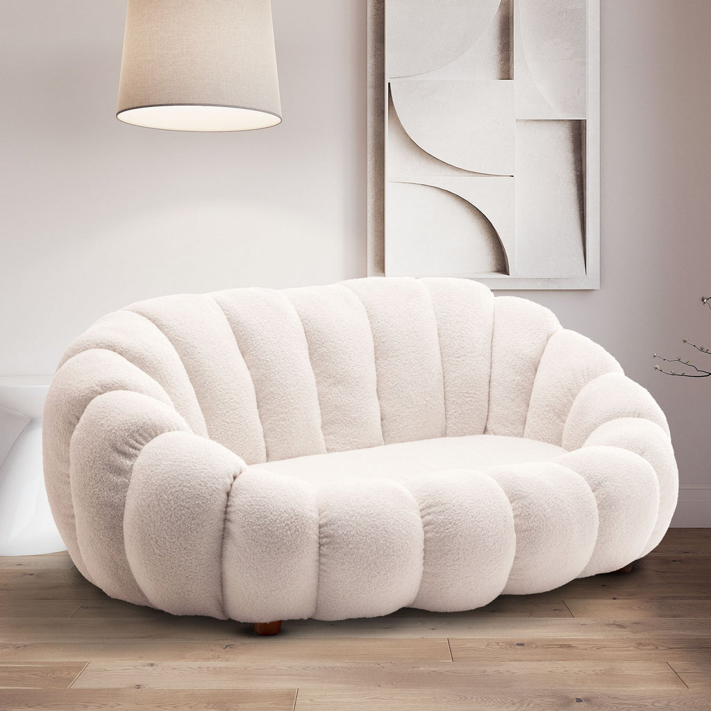 Teddy Boucle Fabric White Mirielle 2 Seater Sofa