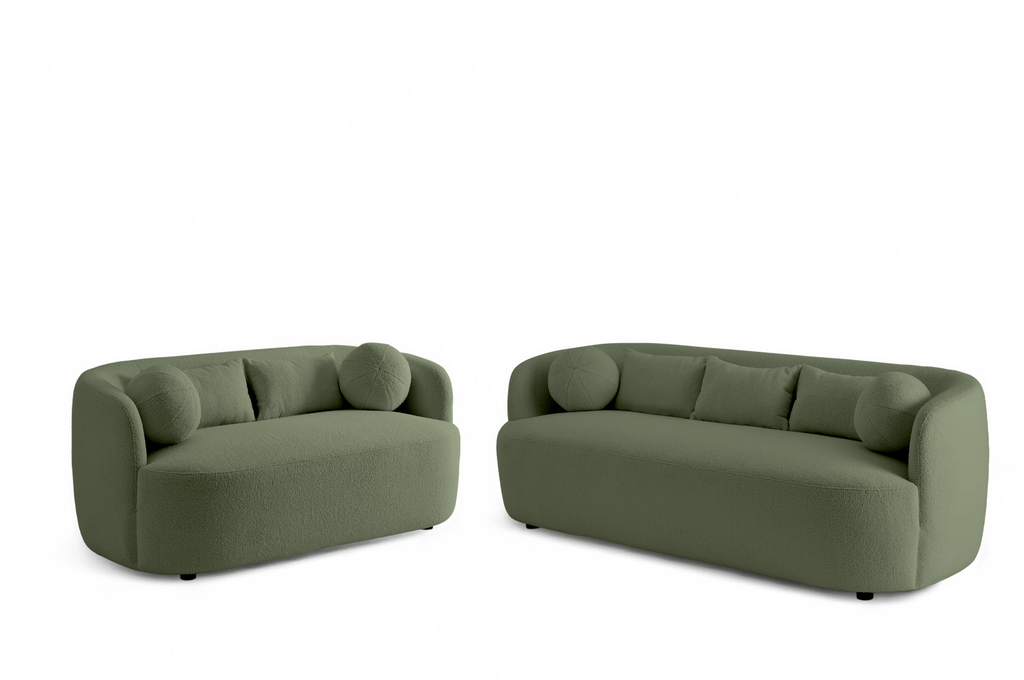 Teddy Boucle Fabric Sage Green Caserta 3 + 2 Seater Sofa Set