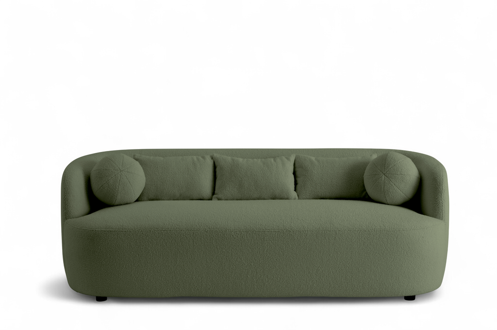 Teddy Boucle Fabric Sage Green Caserta 3 Seater Sofa Front