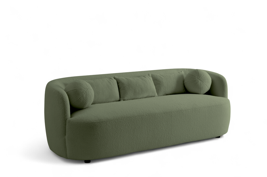 Teddy Boucle Fabric Sage Green Caserta 3 Seater Sofa Front Angle