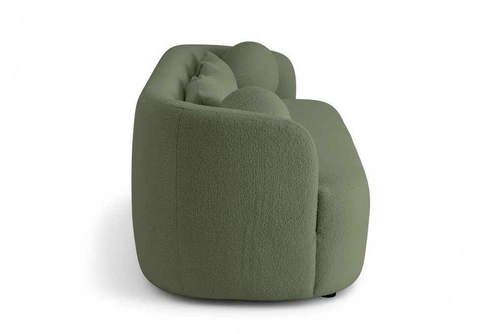 Teddy Boucle Fabric Sage Green Caserta 3 Seater Sofa Side