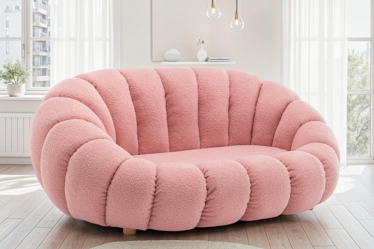 Teddy Boucle Fabric Pink 2 Seater Sofa MIRIELLE