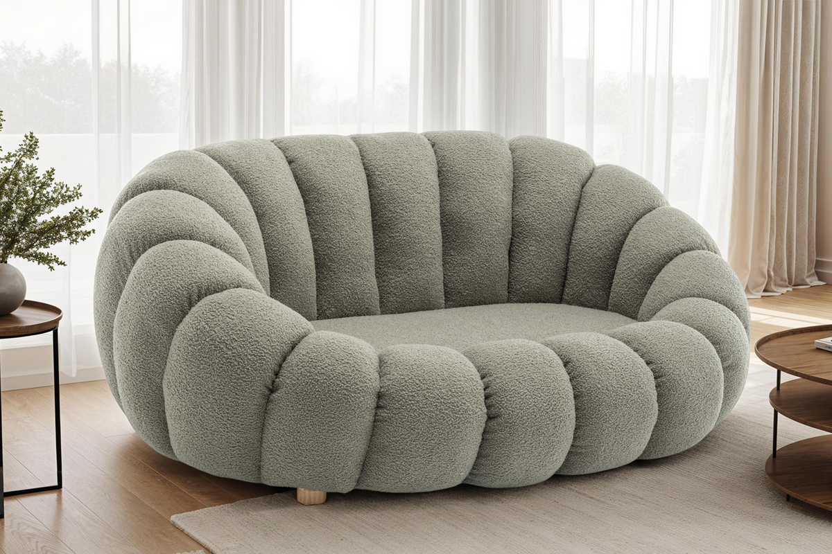 Teddy Boucle Fabric Sage Green 2 Seater Sofa MIRIELLE
