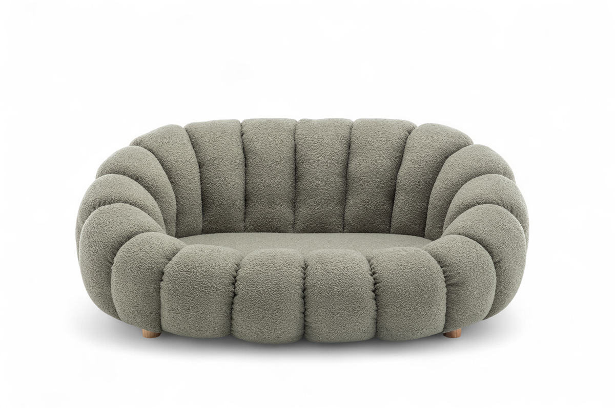 Teddy Boucle Fabric Sage Green 2 Seater Sofa MIRIELLE