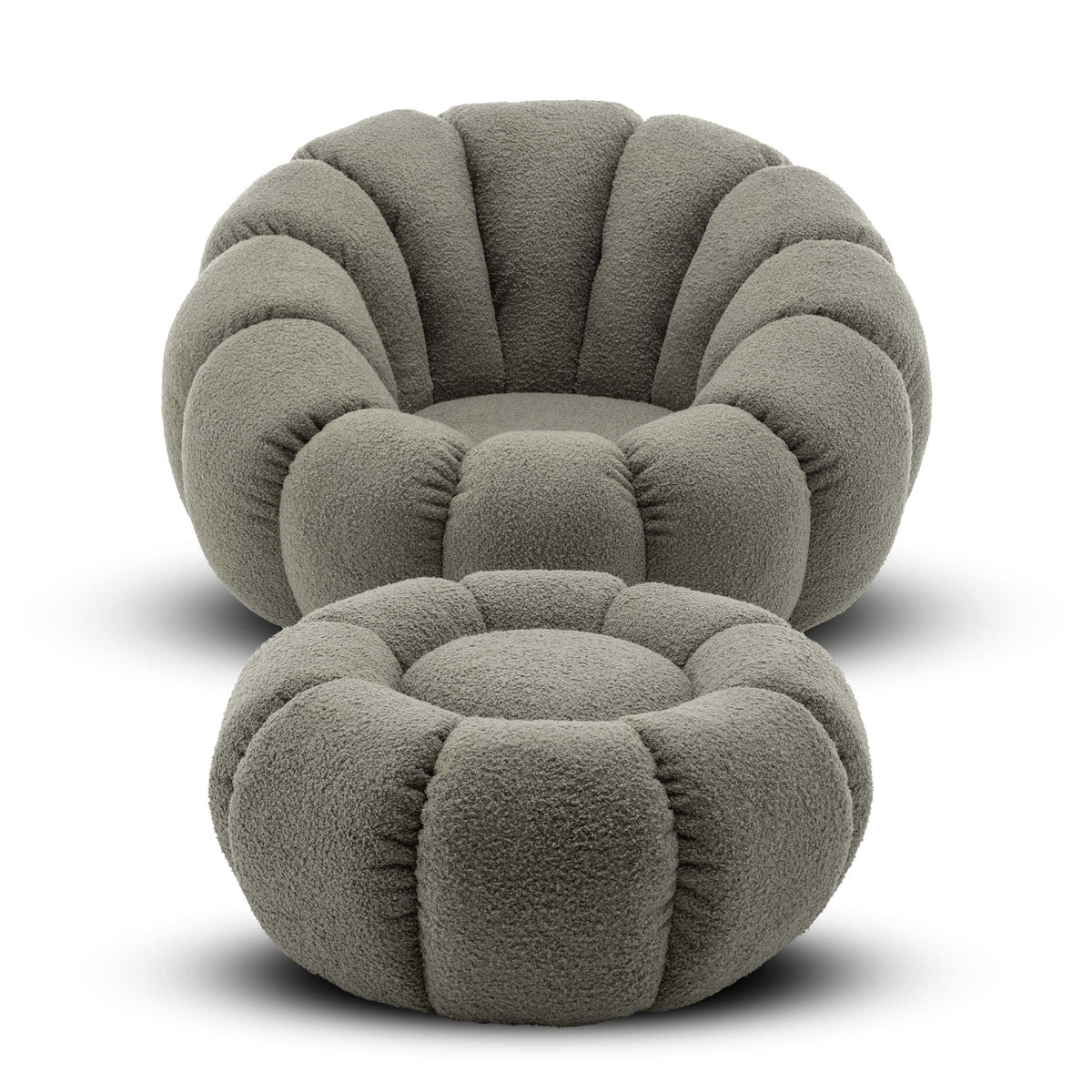 Teddy Boucle Fabric Sage Green Mirielle 1 Seater Swivel Sofa with Footstool Front with Footstool