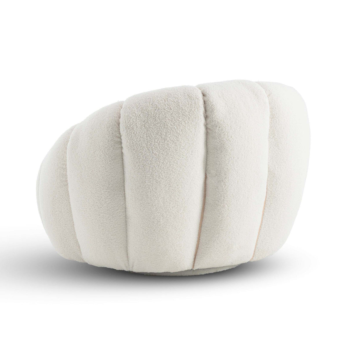Teddy Boucle Fabric White Atrani 1 Seater Swivel Sofa Back Angle