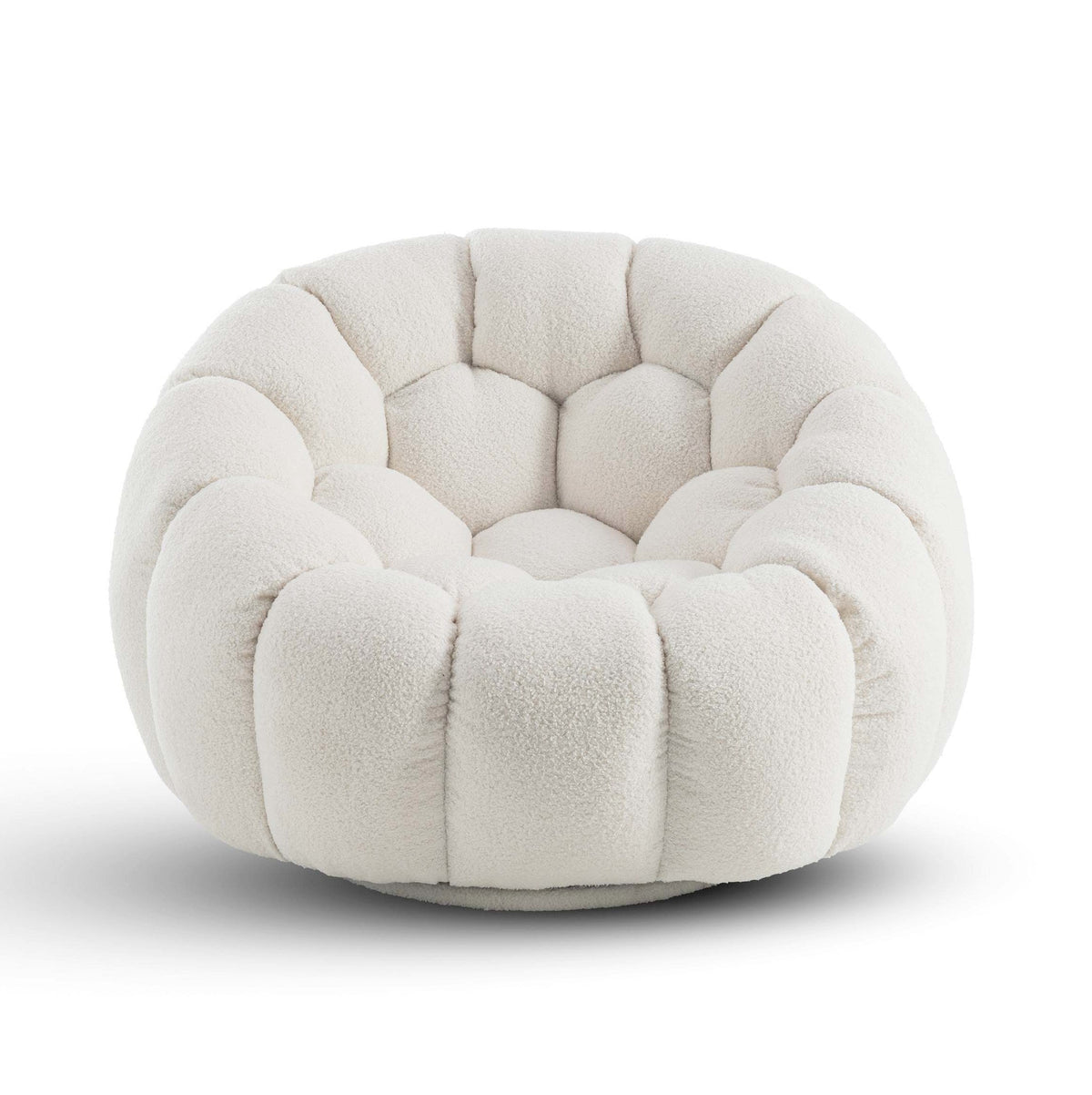 Teddy Boucle Fabric White Atrani 1 Seater Swivel Sofa Front