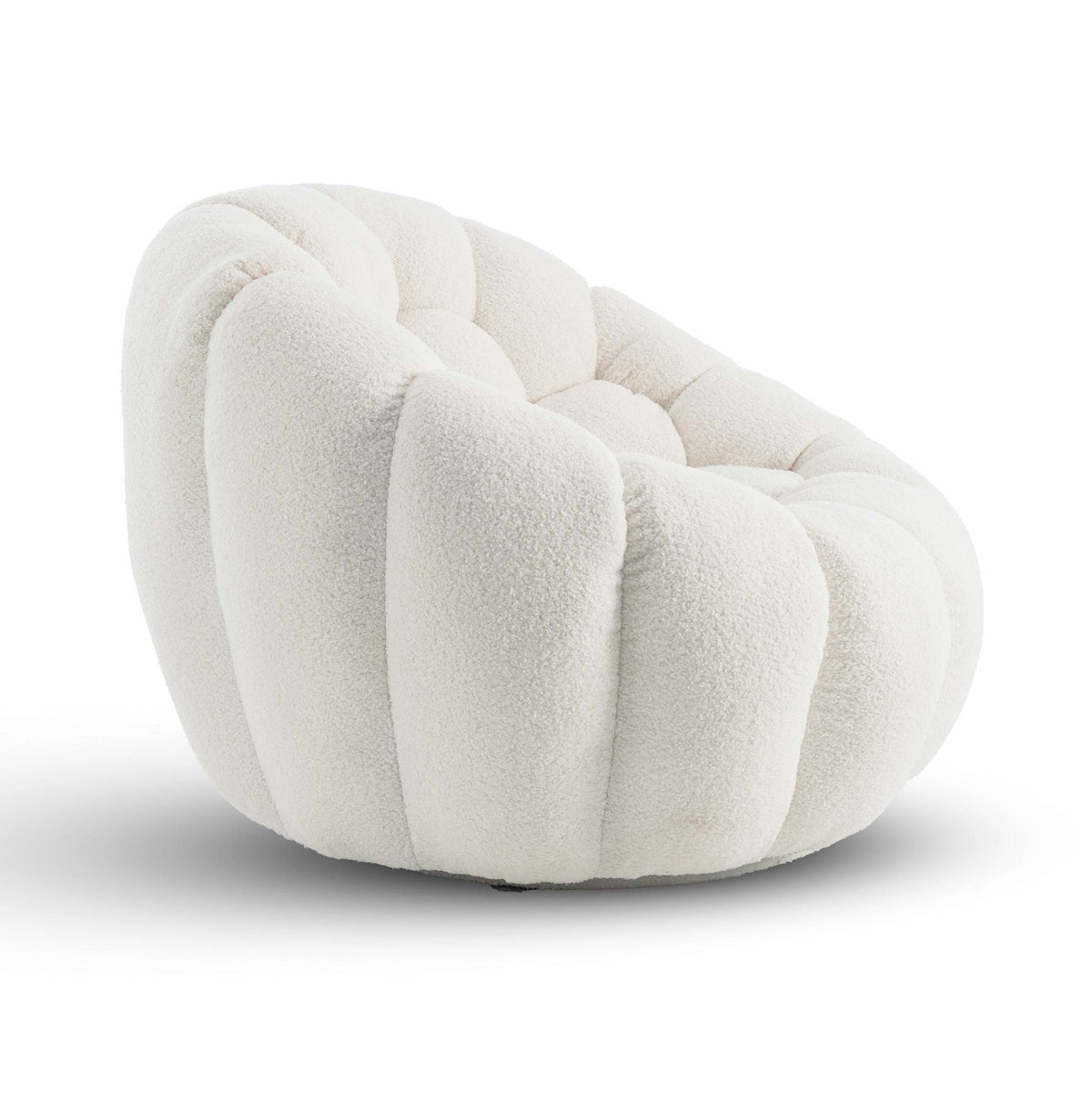 Teddy Boucle Fabric White Atrani 1 Seater Swivel Sofa Side