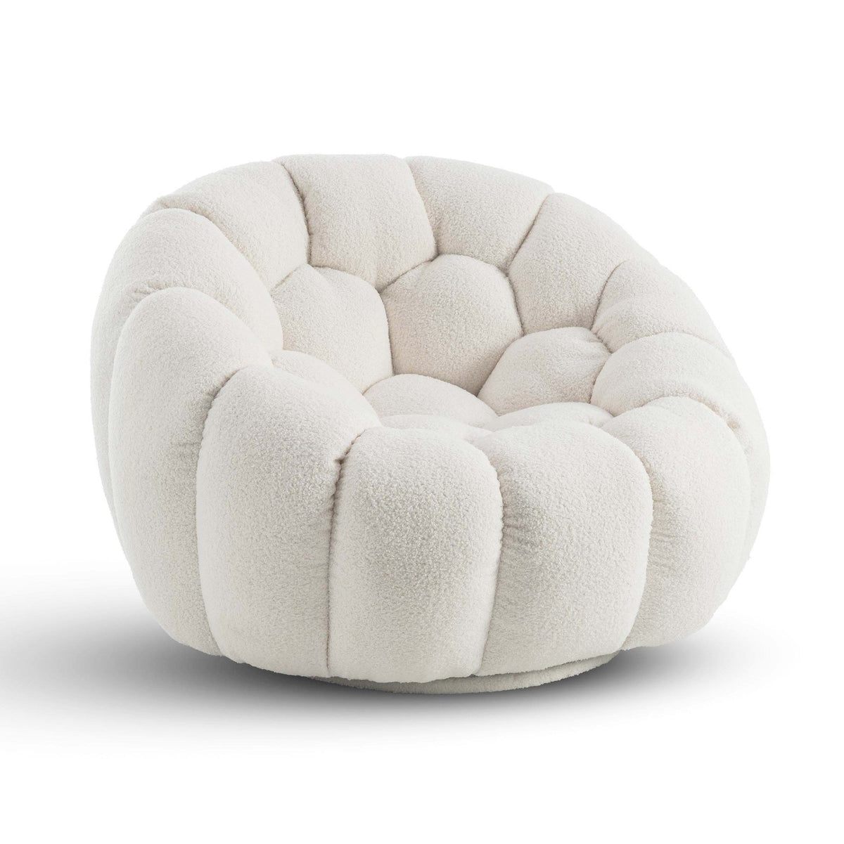 Teddy Boucle Fabric White Atrani 1 Seater Swivel Sofa Front Angle