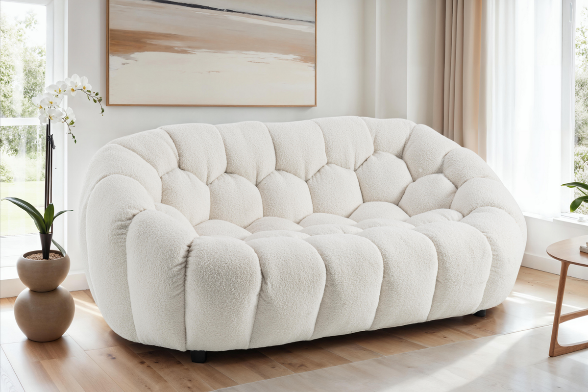 Teddy Boucle Fabric White Atrani 2 Seater Sofa Background