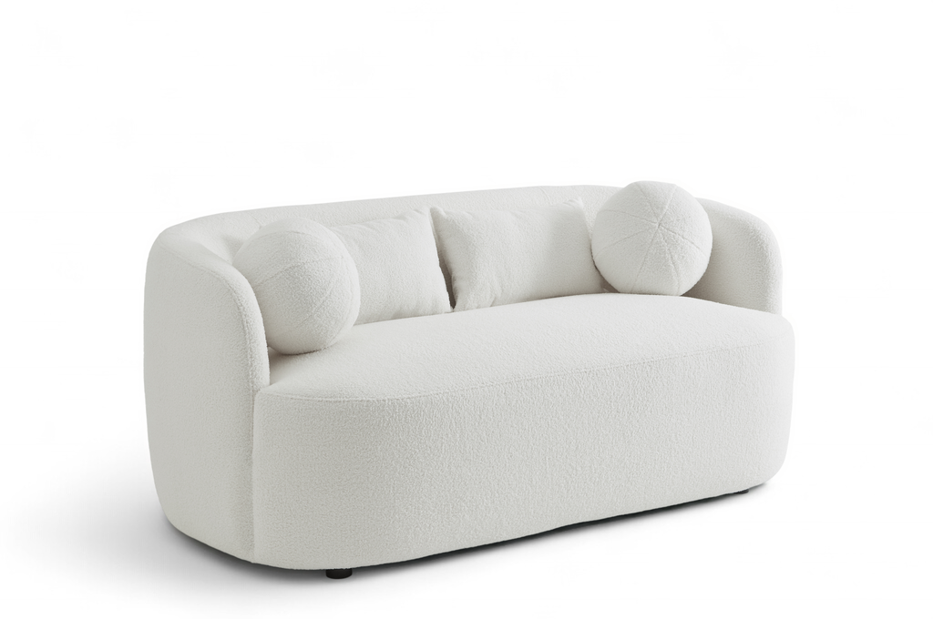 Teddy Boucle Fabric White Caserta 2 Seater Sofa Front Angle