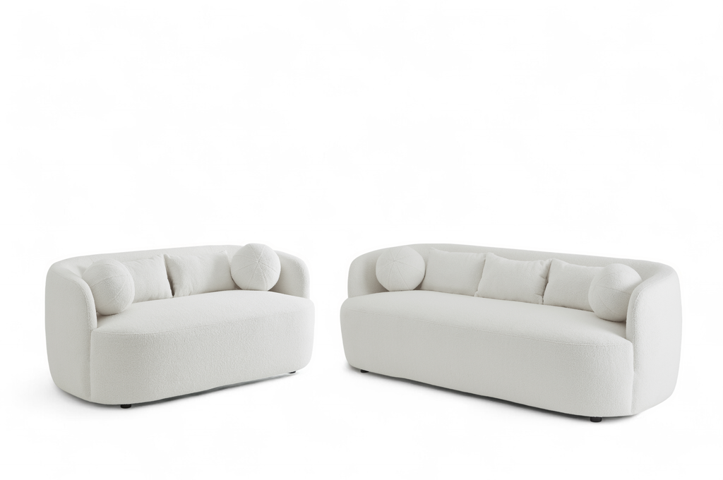 Teddy Boucle Fabric White Caserta 3 + 2 Seater Sofa