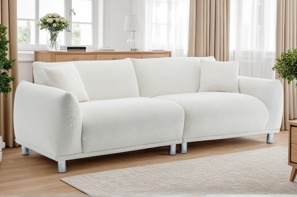 Teddy Boucle Fabric White 3 Seater Murano Sofa