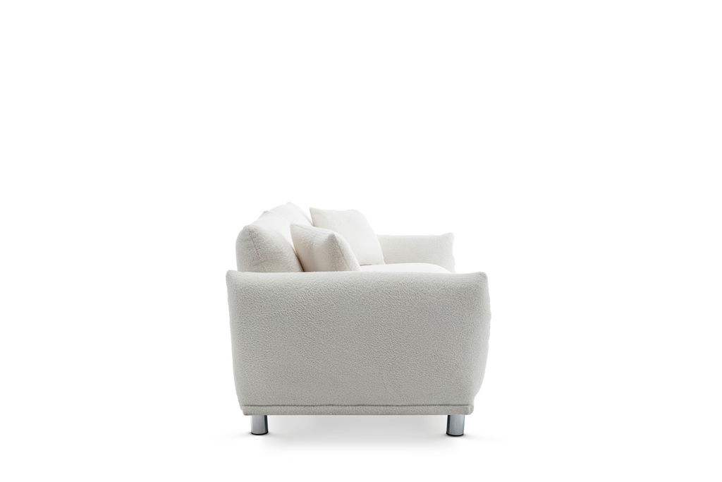 Teddy Boucle Fabric White 3 Seater Murano Sofa