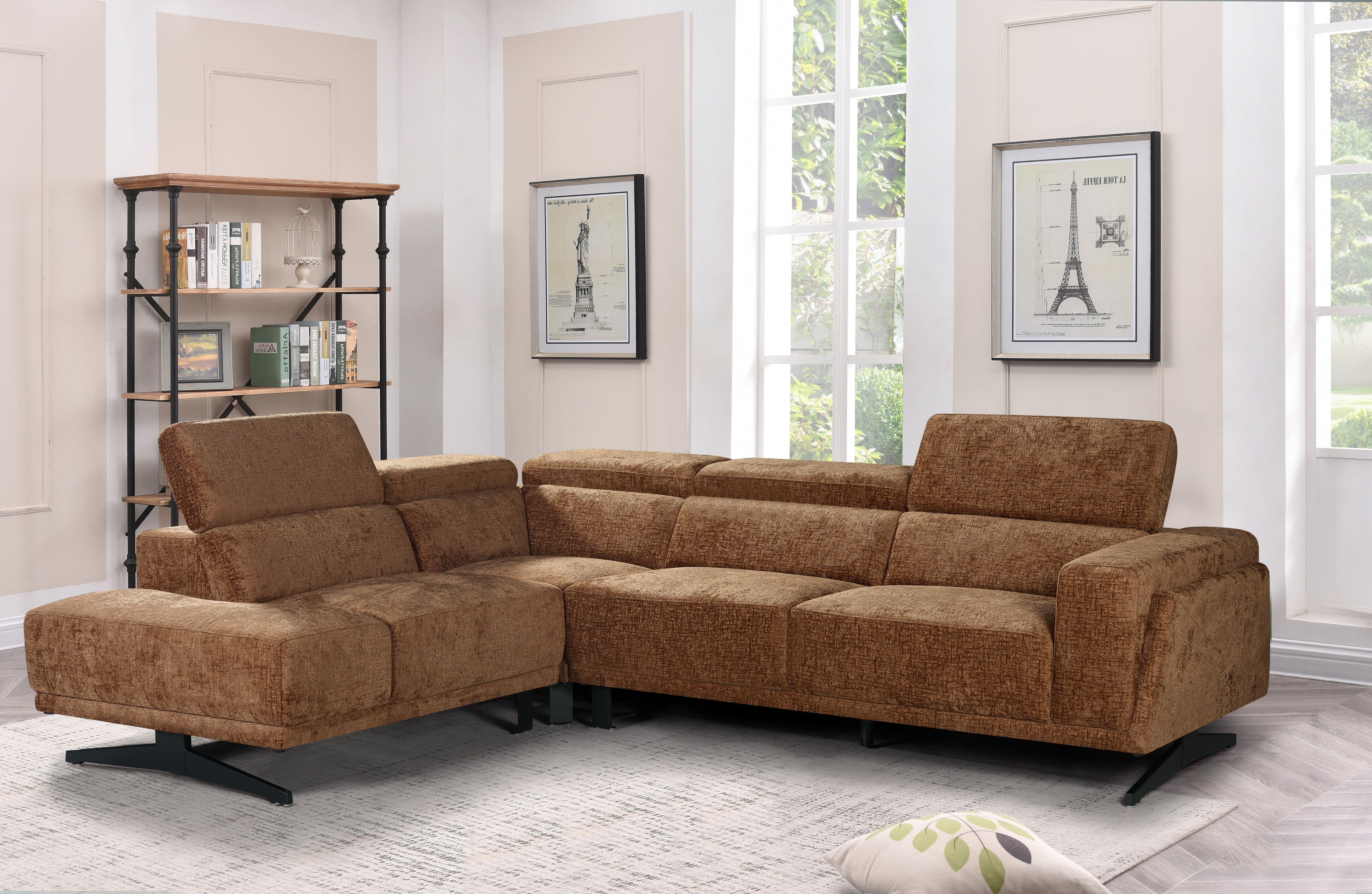 Textured Chenille Brown Left Hand Facing Corner Sofa VINCI