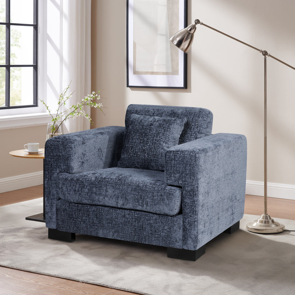 Textured Chenille Blue 1 Seater Monza Sofa