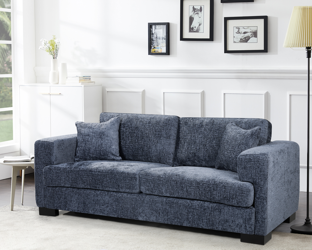 Textured Chenille Blue 3 Seater Monza Sofa