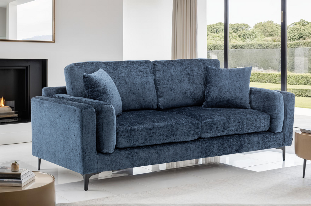 Textured Chenille Blue 3 Seater Sofa MARGHERA Background