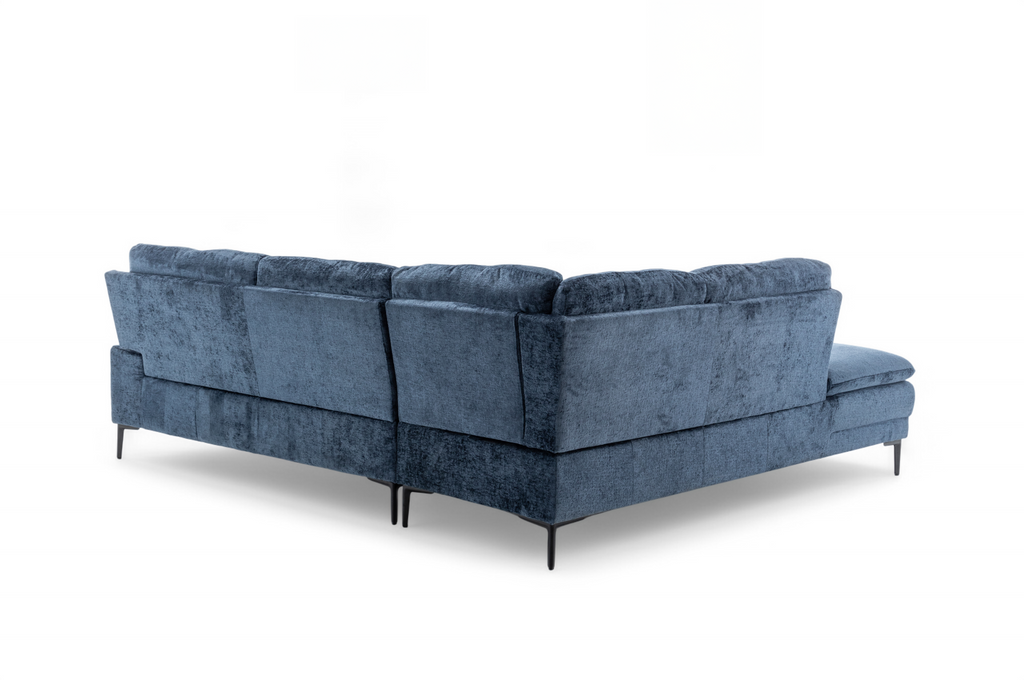 Textured Chenille Blue Left Hand Facing Corner Sofa FUSINA Back Angle