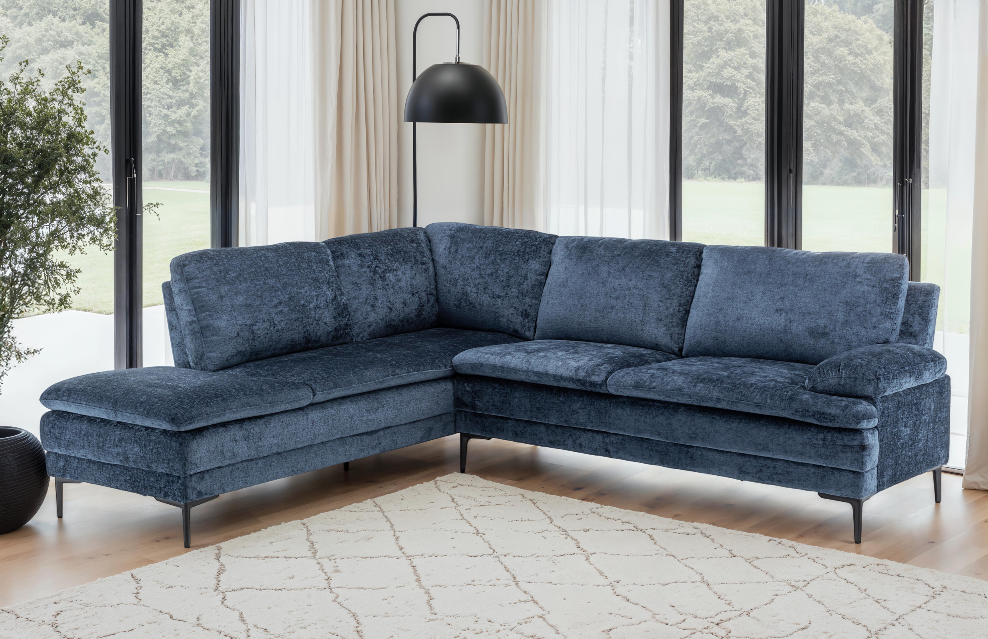 Textured Chenille Blue Left Hand Facing Corner Sofa FUSINA