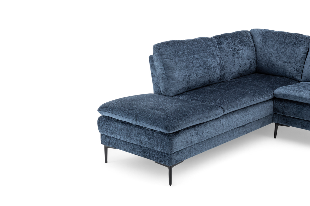 Textured Chenille Blue Left Hand Facing Corner Sofa FUSINA Closeup