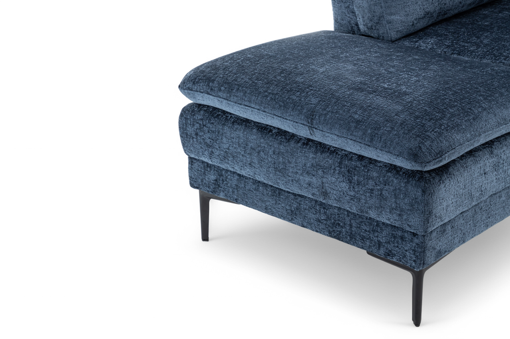 Textured Chenille Blue Left Hand Facing Corner Sofa FUSINA Closeup