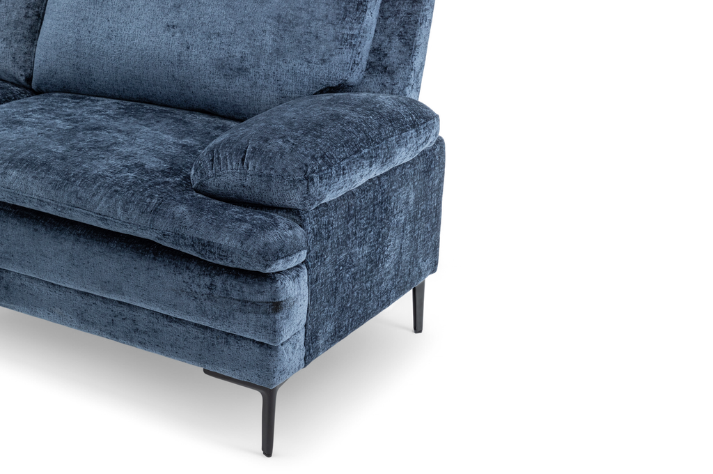 Textured Chenille Blue Left Hand Facing Corner Sofa FUSINA Closeup Armrest