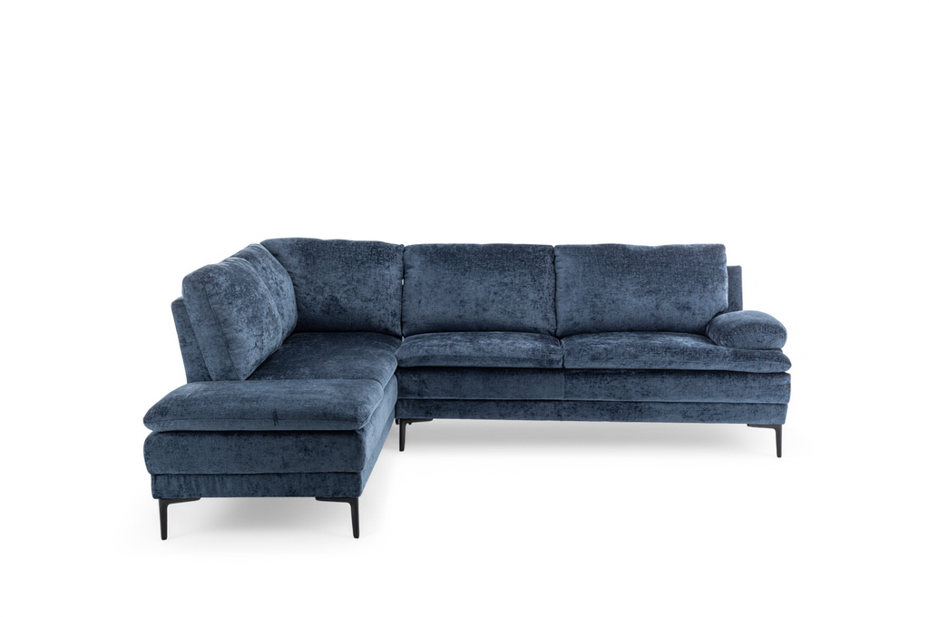 Textured Chenille Blue Left Hand Facing Corner Sofa FUSINA Front