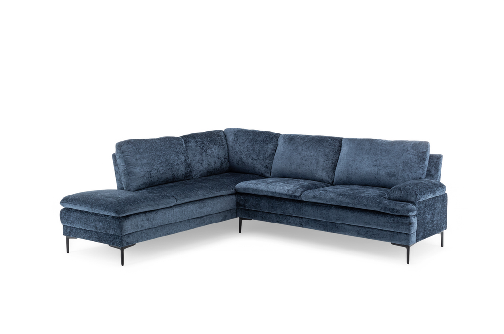 Textured Chenille Blue Left Hand Facing Corner Sofa FUSINA Front Angle