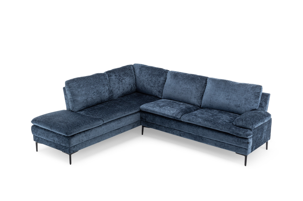 Textured Chenille Blue Left Hand Facing Corner Sofa FUSINA Front Angle