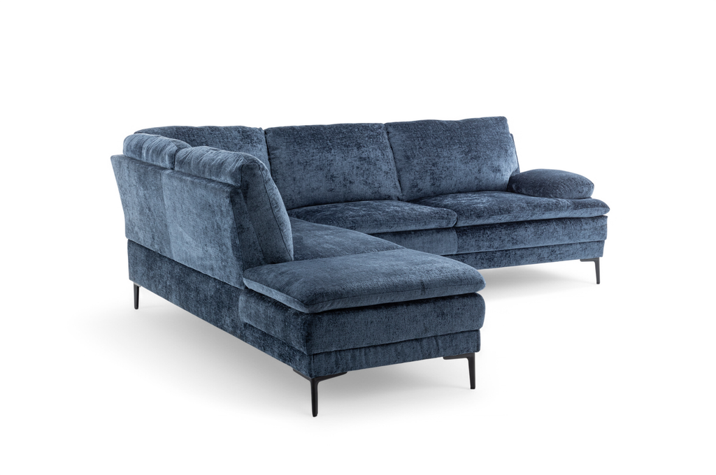 Textured Chenille Blue Left Hand Facing Corner Sofa FUSINA Side