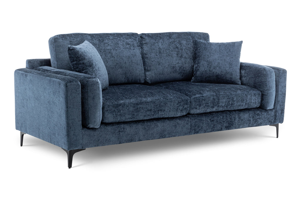 Textured Chenille Blue 3 Seater Sofa MARGHERA Front Angle