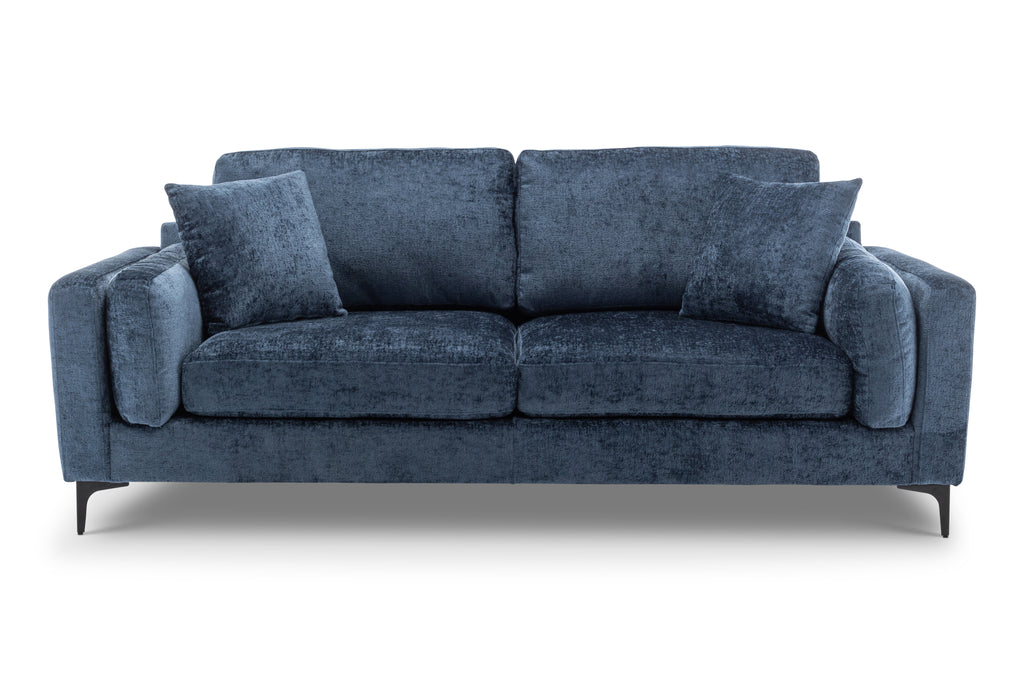 Textured Chenille Blue 3 Seater Sofa MARGHERA Front