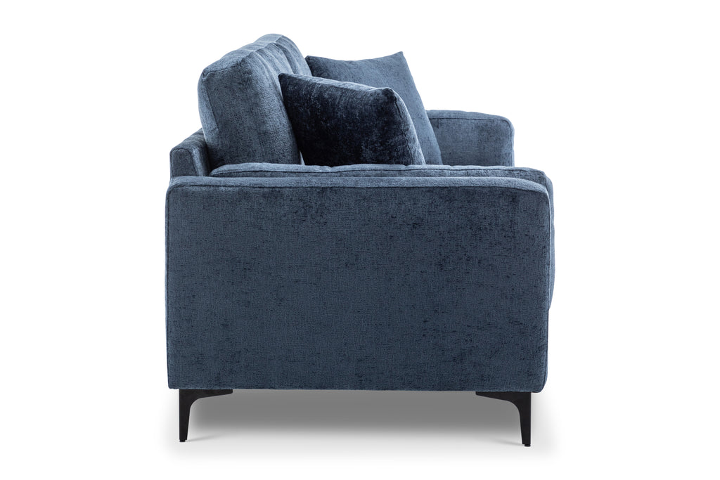 Textured Chenille Blue 3 Seater Sofa MARGHERA Side