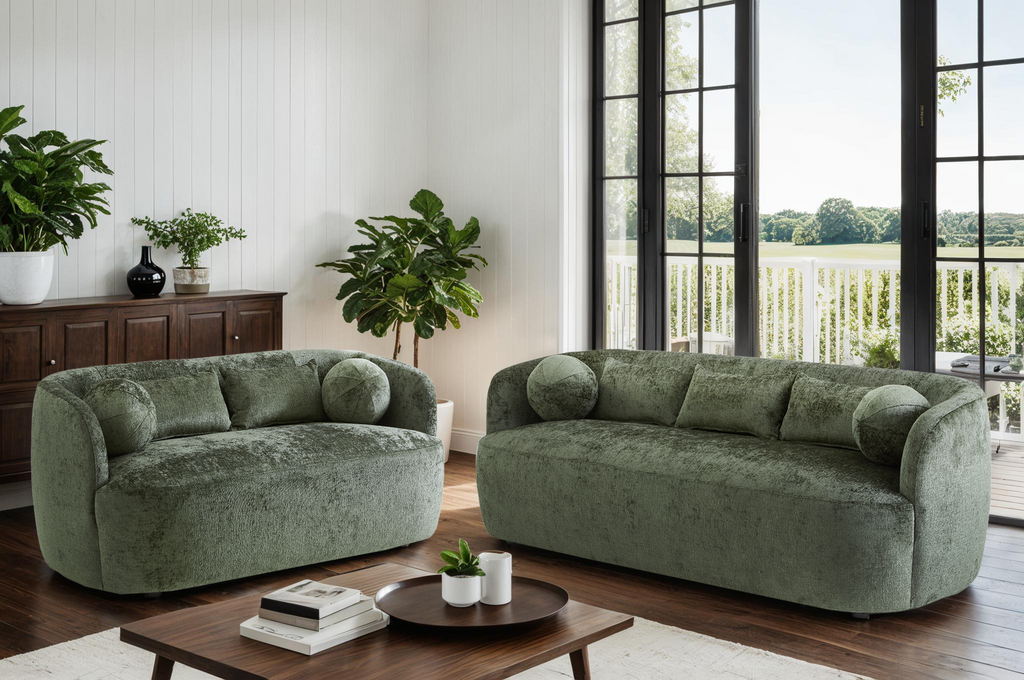 Textured Chenille Green Caserta 3 +2 Seater Sofa Set Set